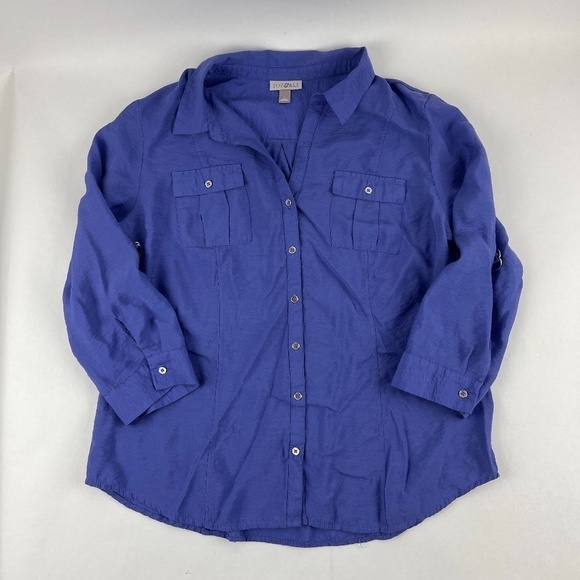 Roz & Ali Button Up Shirt Womens Large Blue Long Sleeve - Picture 1 of 9
